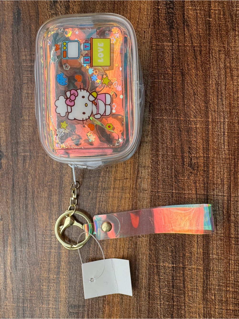 Hello Kitty Clear Holographic Coin Purse Pouch Keychain NWT